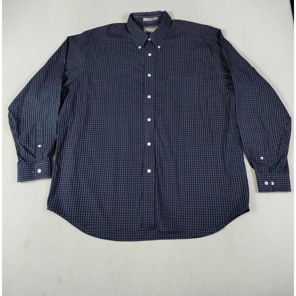 Eddie Bauer Shirt Mens XL Blue Check Wrinkle Resistant Button Down Cotton Casual
